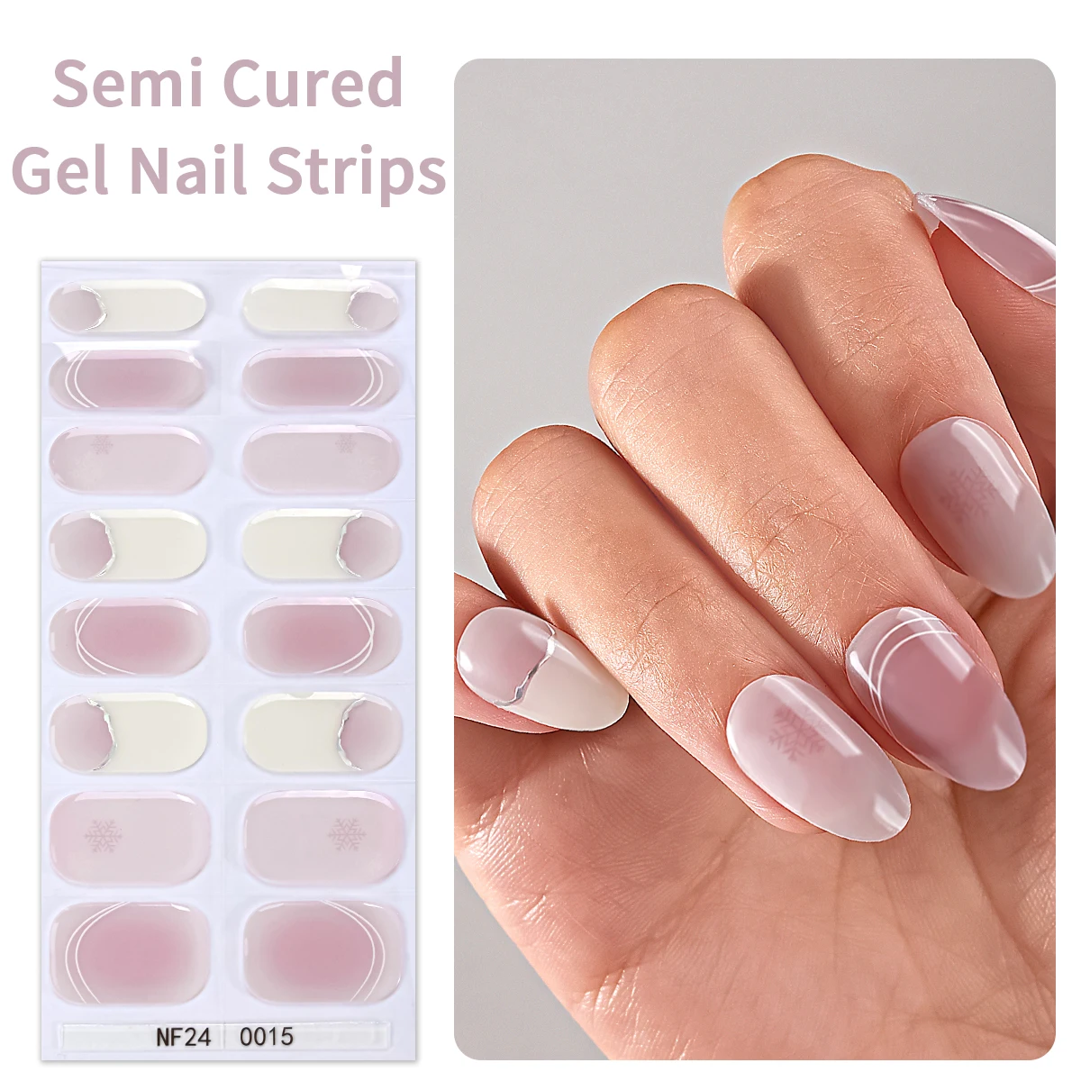 16Tips Semi Cured Gel Nail Stickers Solid Color UV Nail Sticker Long-Lasting Solid Nail Wraps For Women Manicure Decoration DIY