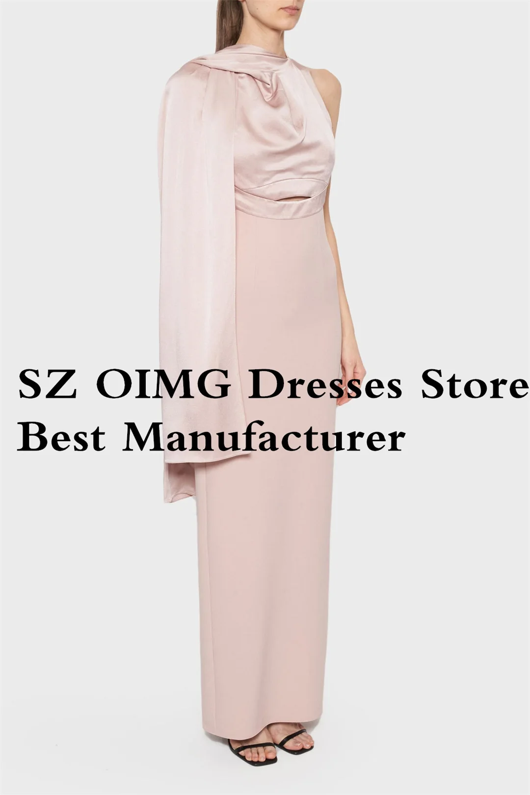 OIMG Elegant Pink Long Prom Dresses Sleeveless Floor Length Silk Satin Sexy Open Back Ruched Evening Gowns Formal Party Dress