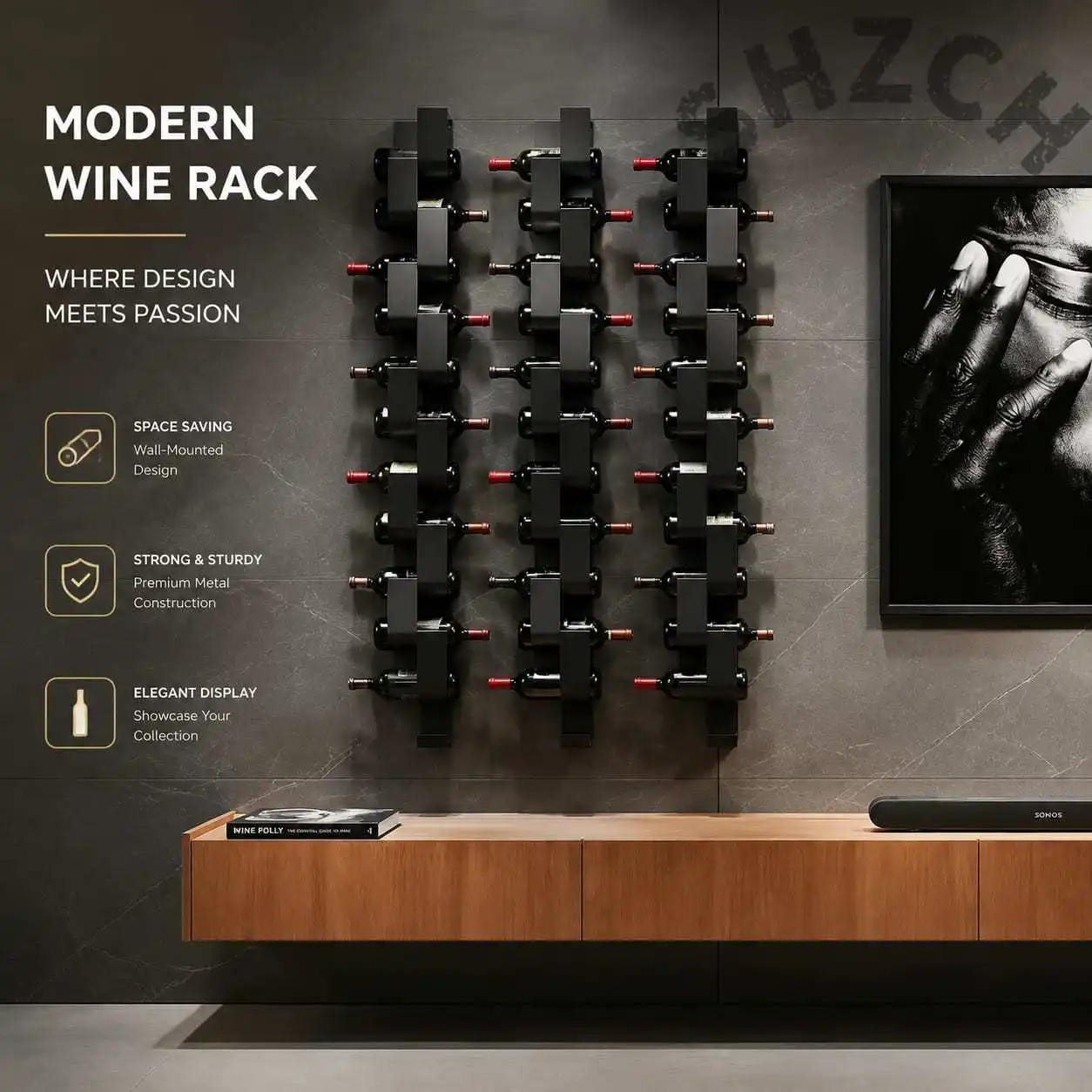 Modern Wrought Iron Wall-Mounted Wine Rack for Home or Restaurant – Space-Saving Display Shelf