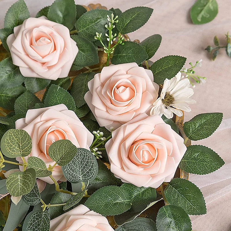 30pcs 8cm Artificial PE Foam Rose Flower Bride Bouquet for Wedding Party Decorative Home Garden DIY Scrapbooking Flower Supplies