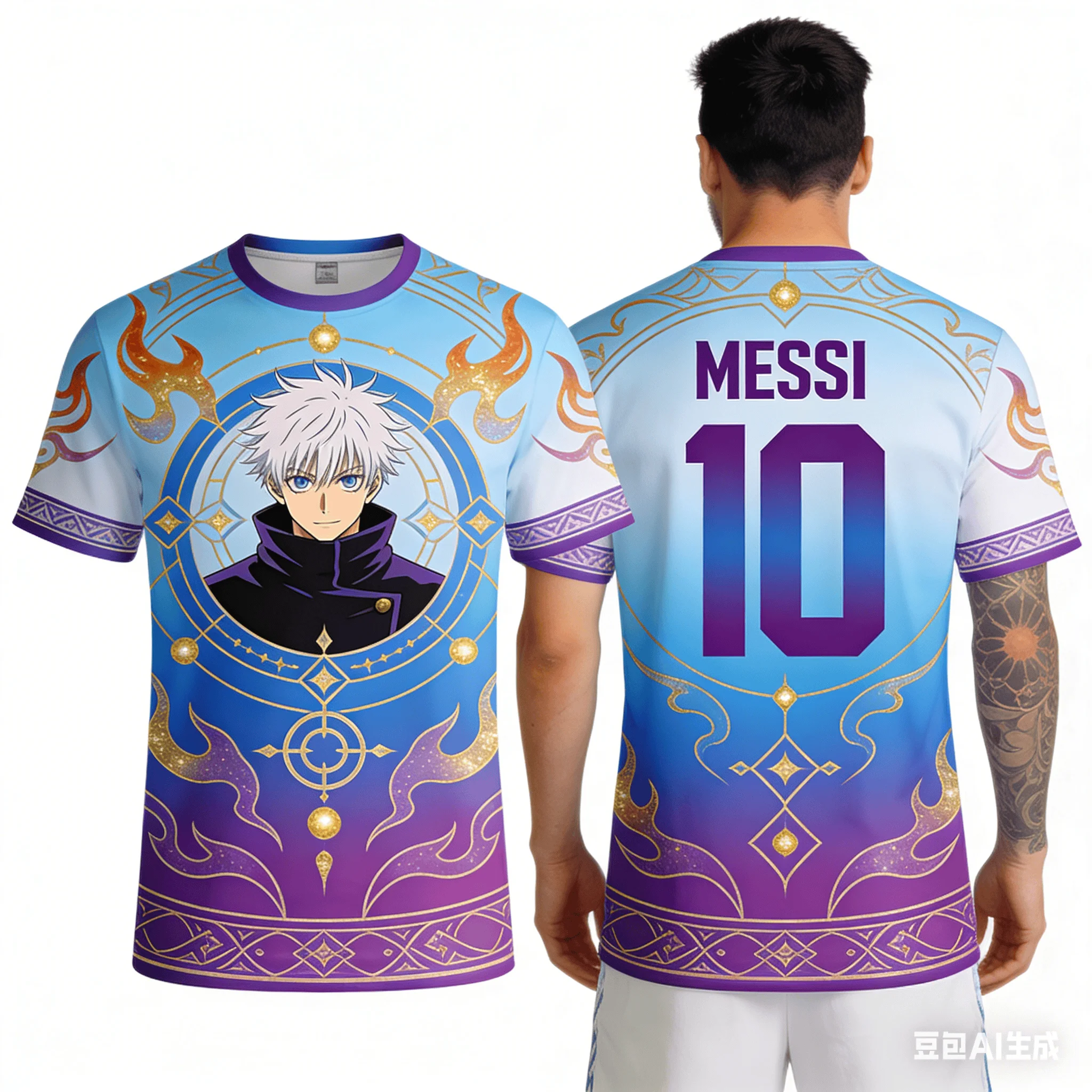 

Jujutsu Kaisen × Soccer Star Collaboration Number Print T-Shirt, Unisex, High Street Trend, Loose Fit, Short Sleeve