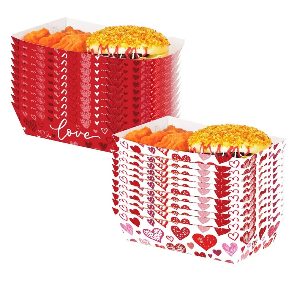 20pcs Thickened Valentine's Day Paper Plate Convenient Red Disposable Baking Pans Rectangular Cake Plate Home Decoration