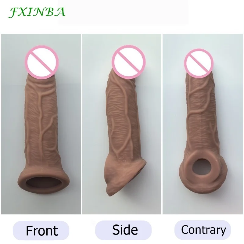 FXINBA جديد 20 سنتيمتر كبير واقعية القضيب موسع كم الذكور قابلة لإعادة الاستخدام Comdom تأخير الجنس لعب للرجال القضيب كم ديك المكبر