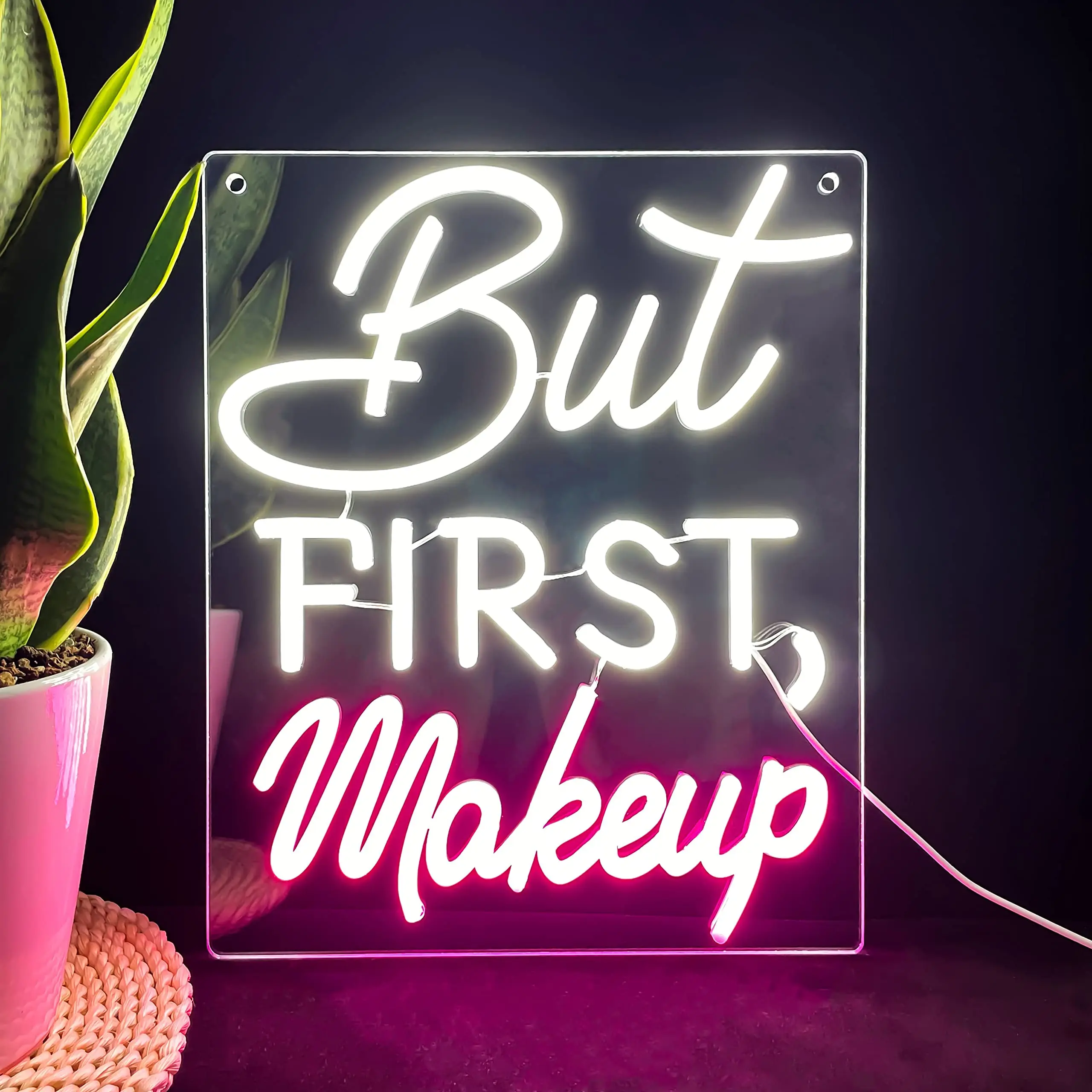 

But First Makeup Neon Sign for Beauty Salon Wall Decor USB Operation Pink Neon Light Neon Wall Hanging Sign Aesthetic Shop Sign