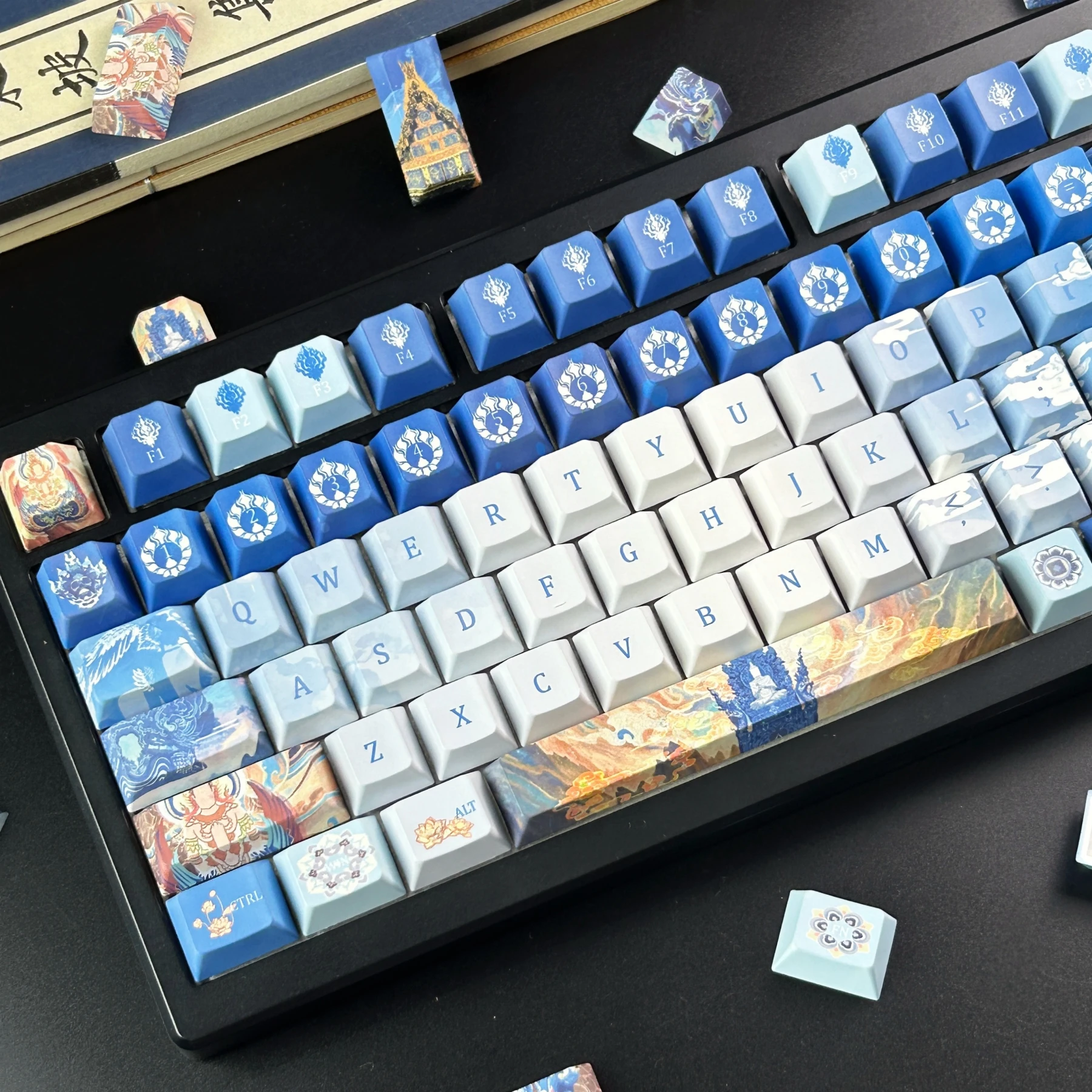 MAIMOOO Thai Blue Temple Keycaps Cherry MOA Profile Thailand Famous Architectural Style PBT Retro Keycap for Mechanical Keyboard