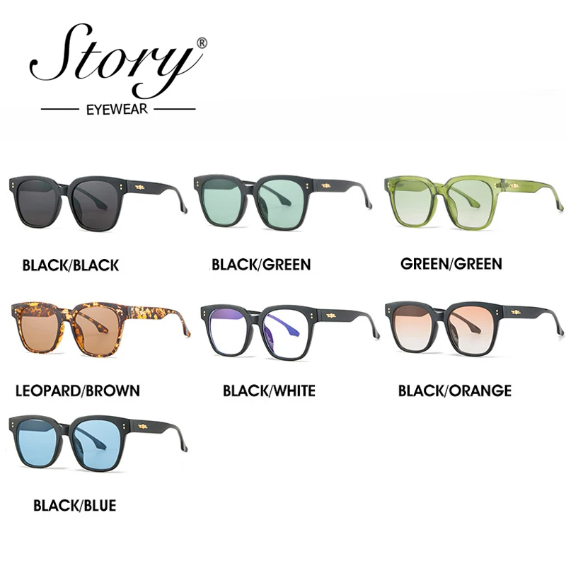 STORY Retro Trendy Green Ocean Lens Square Sunglasses Women Men New Classic Vintage Rivet Oversized Rectangle Sun Glasses S2297M image 6