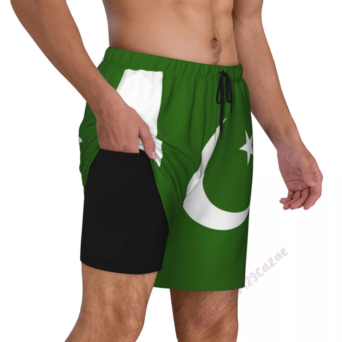 

Мужские плавки с 3D-флагом Пакистана и компрессионной подкладкой 2 в 1, быстросохнущие летние шорты для плавания с карманами