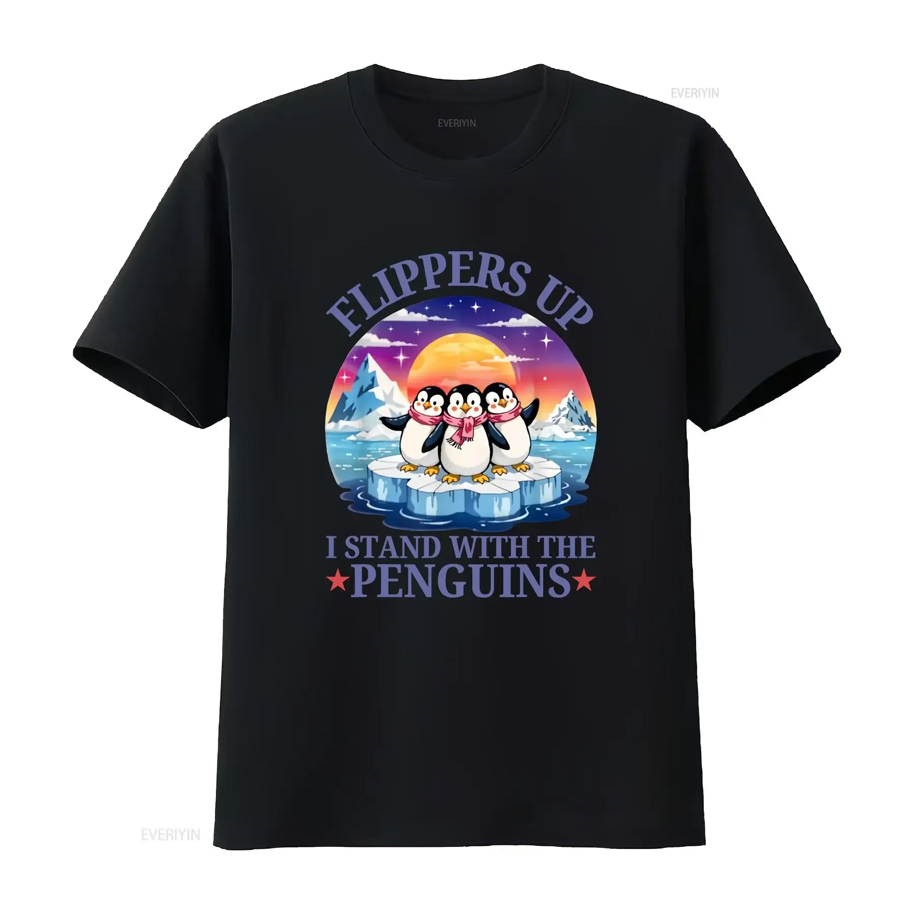 Flippers Up I Stand With The Penguins Funny Penguin T Shirt vintage Washed Stretched Soft graphic Stylish Casual homme