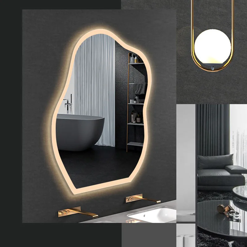 Espejo de Baño LED Luminoso con Forma Irregular, Espejo de Maquillaje Inteligente con Luz Regulable, Espejo de Pared para Baño