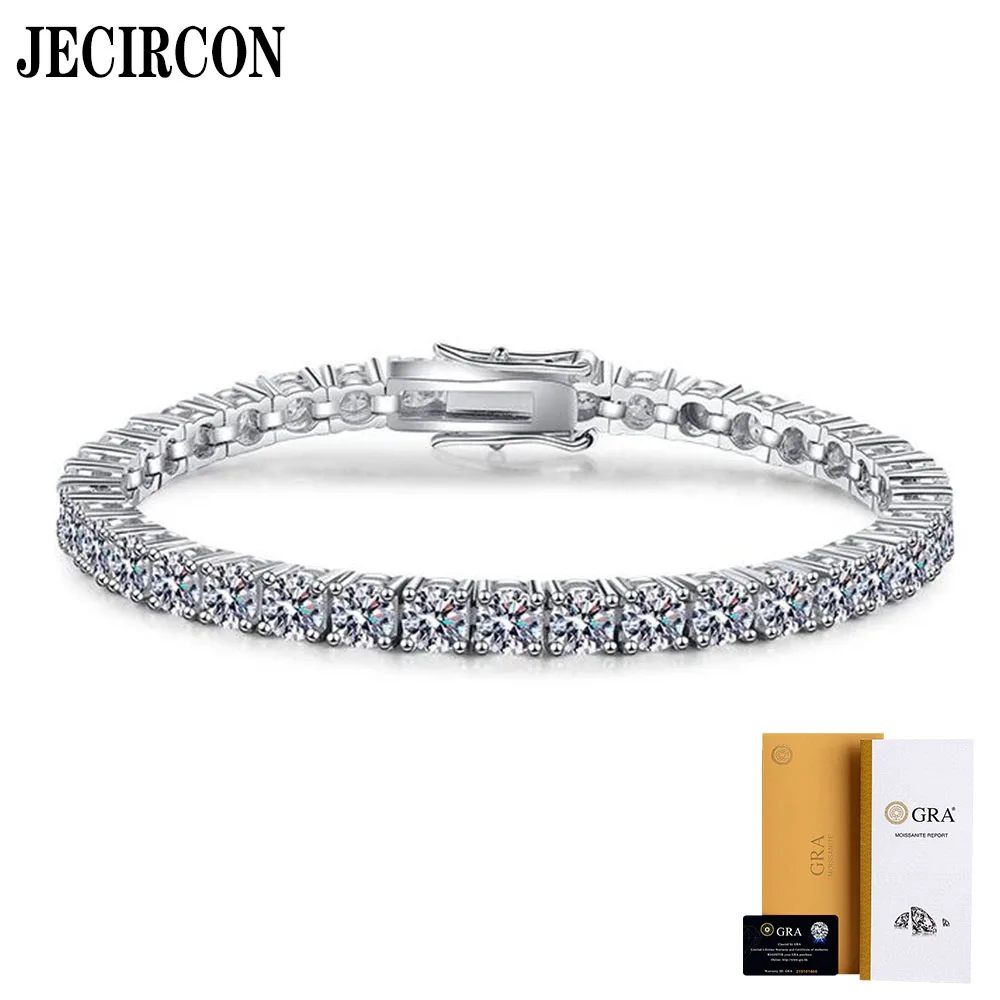 

JECIRCON Genuine 925 Sterling Silver Moissanite Bracelet for Women/Men 0.1/0.3 Carat Full Diamond pt950 Gold Plated Tennis Chain