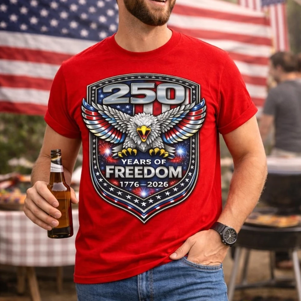 Vintage The United States Freedom T-Shirt NationalDay 1776-2026 Bald Eagle Shield Patriotic Gift Summer Short Sleeve Cotton Top
