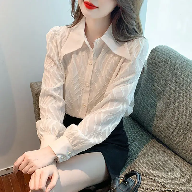 Office Lady Stylish Single-breasted Shirt Summer Casual Turn-down Collar Line Female Clothing Korean Solid Color Loose Blouse