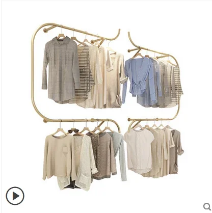 

Clothes store display rack Double layer clothes Children's wear rack Decorative display Gold clothes pole