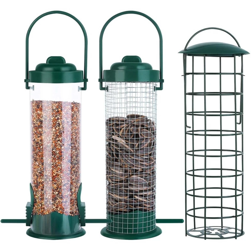 Bird Feeder with Lid Metal Mesh Bird Feeder Wild Bird Tube Feeders Hanging Suet Ball Holder Feeding Tool for Birds