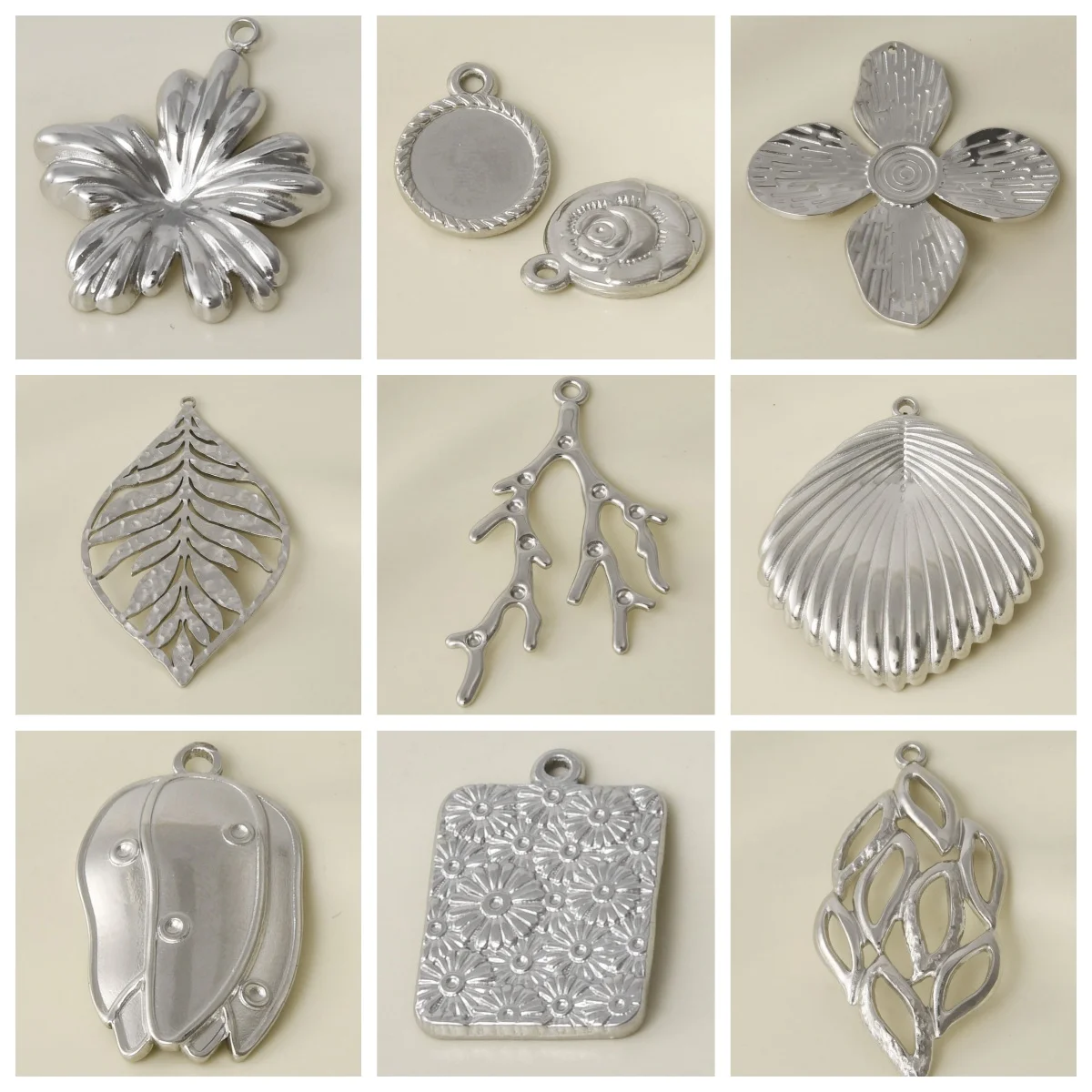 10pcs Brief Fashion Folds Flower Pendant No Fading Silver Color For Women Gloss Plant Leaf Hollowing Out Diy Jewelry Supplies