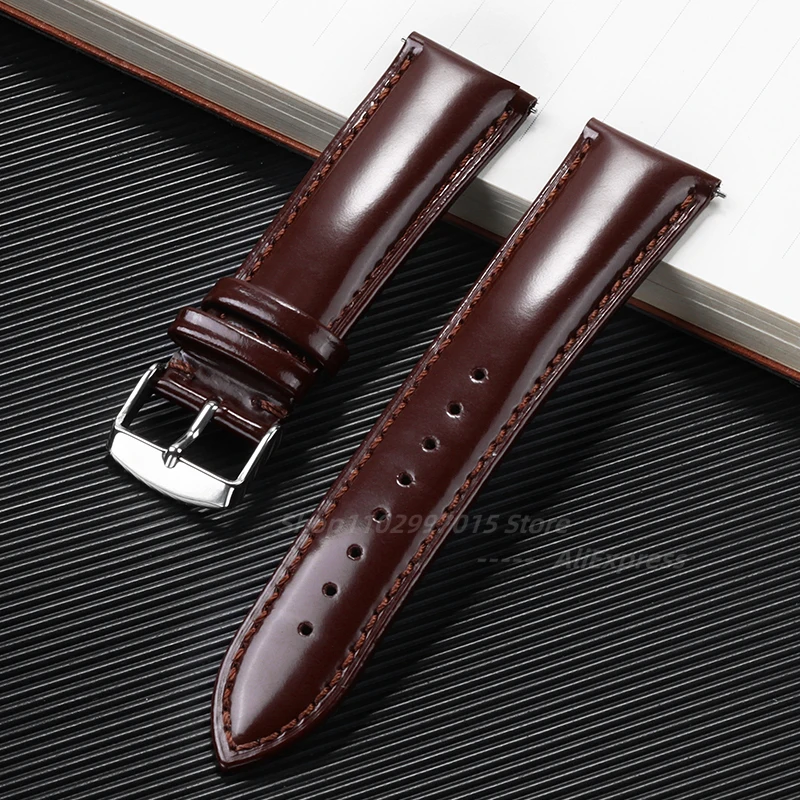 Glossy Cowhide Leather Strap for Omega for Seiko for Samsung Watch Band 20mm 22mm Genuine Cordovan Wristband Men\'s Accessories