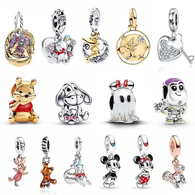 925 Silver Potdemiel Disney Mickey Winnie The Pooh Charms Pendant Fit For Necklace Original Bracelet DIY Fine Women's Party Gift