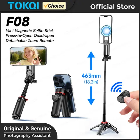 TOKQI Magnetic Selfie Stick Tripod Cellphone Holder for Iphone Android Shooting Vlog with Zoom Bluetooth Remote Mini Portable