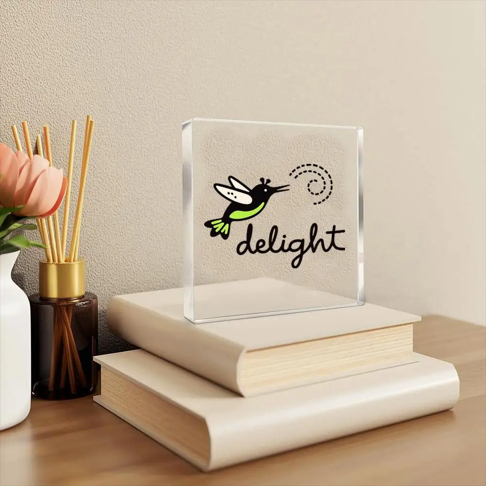 CIFBUY Acrylic Decor Hummingbird Vortex Design Modern Minimalist Square Tabletop Shelf Home Decor Gift Lime Green Cream Black