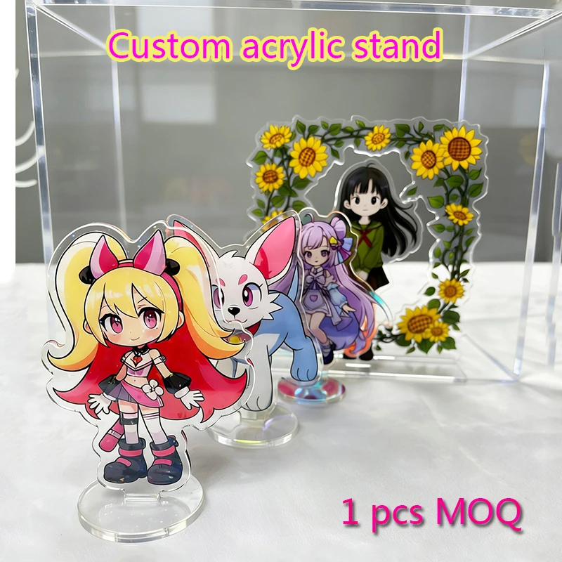 Custom acrylic holographic cartoon display stand personalized anime photo print desktop signboard