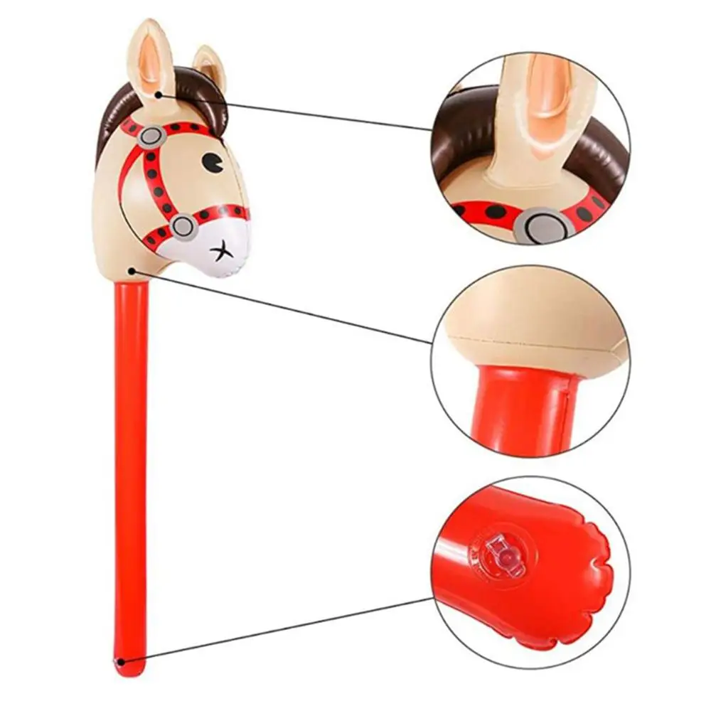 Ride-on Animal Horse Head Stick Animal Long Rod gonfiabile crine Stick Toy giocattoli gonfiabili fai da te bambini equitazione divertimento all'aperto