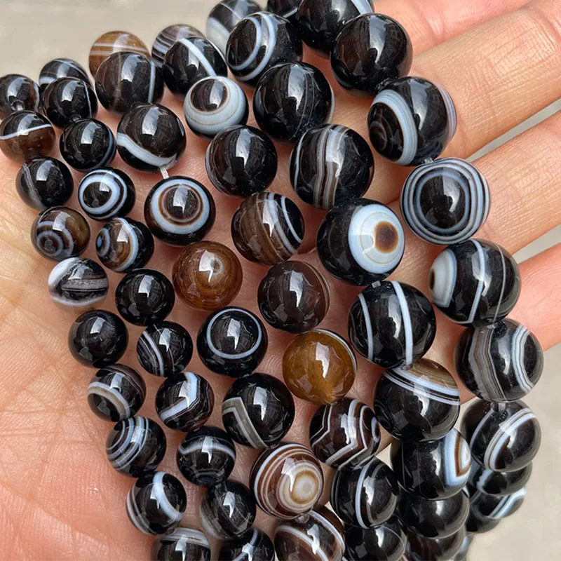 6/8/10/12/14/16mm Natural Stones Black Striped Agate Beads Healing Crystals Loose Spacer Bead for Jewelry Making DIY Accessories