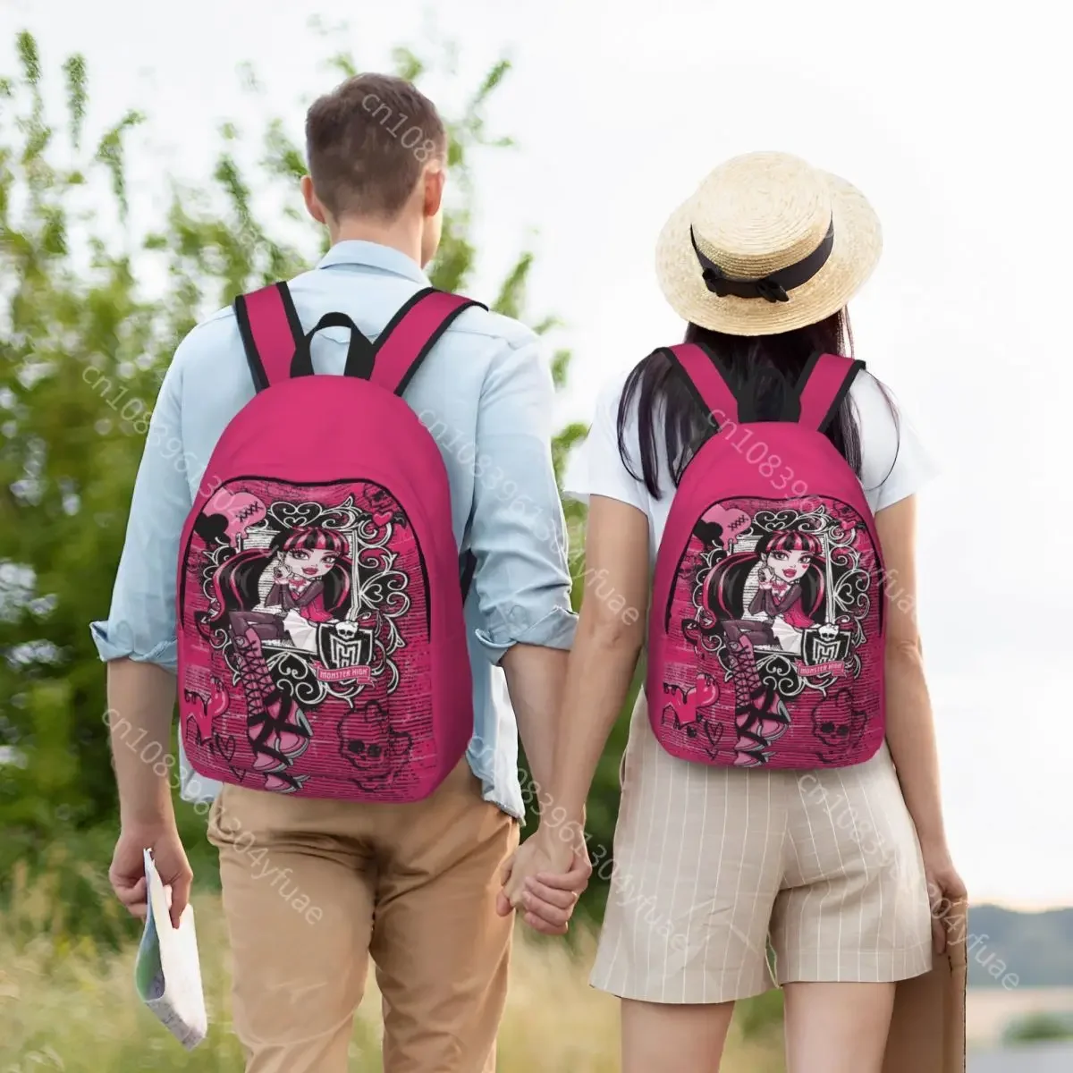 Desenhos animados Mochila de Poliéster para Estudante, Sacos De Escola Secundária, Mochilas De Viagem, Padrão De Presente De Natal, Monstros