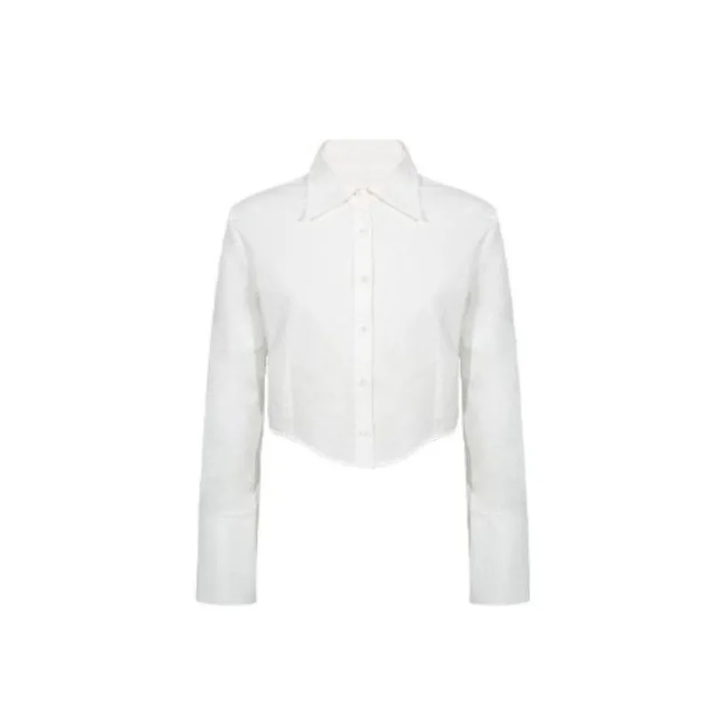 QWEEK-camisas cortas blancas de estilo coreano con corbatas, blusa corta de manga larga Vintage, ropa informal para jóvenes, gyuu Y2k, otoño