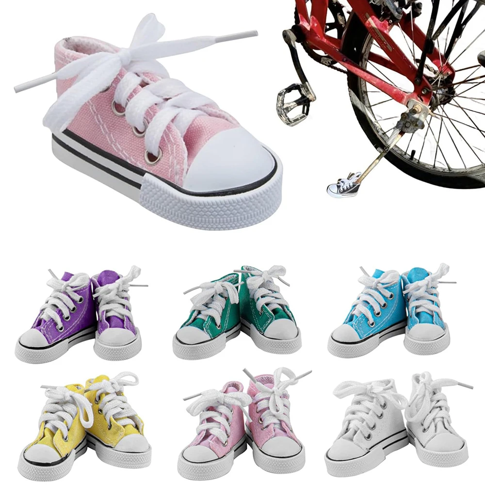 2Pcs Motorcycle Kickstand Shoes Moto Foot Support Motorbike Side Stand Kickstand Cute Mini Canvas Shoes Side Stand 7.5cm