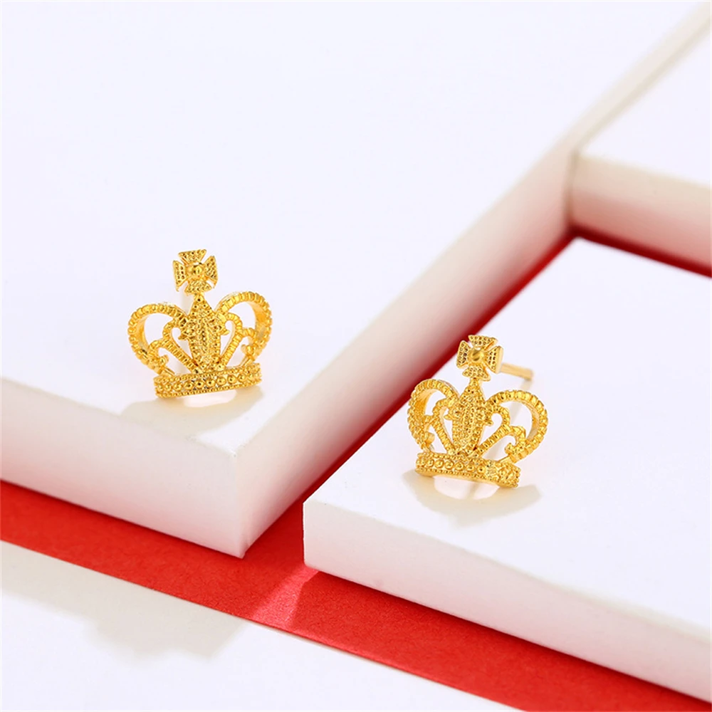 Women\'s Earrings 24k Gold Color Crown Stud Earing Brincos Femme Trendy Jewelry Accessories Wholesale Party Gifts