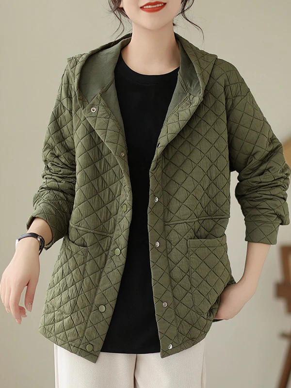 

Authentic 2025 Autumn Winter Korean Sle Loose Versatile Warm Hooded Diamond Pattern Cotton Jaet Women's Faion Outerwear