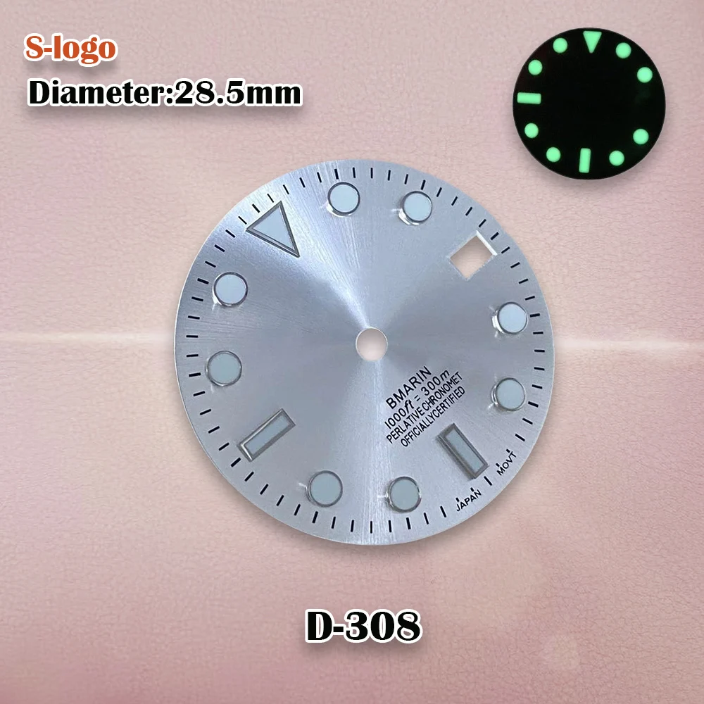 28.5mm nh35 dial s logotipo sunburst sub/skx007 dial adequado para movimento nh35 verde luminoso nh35 acessórios de relógio