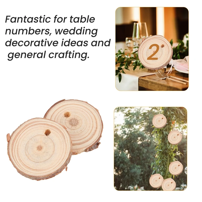 40Pcs 3-4CM Unfinished Natural Round Wood Slices Circles with Tree Bark Log Discs for DIY Crafts Home Decoration