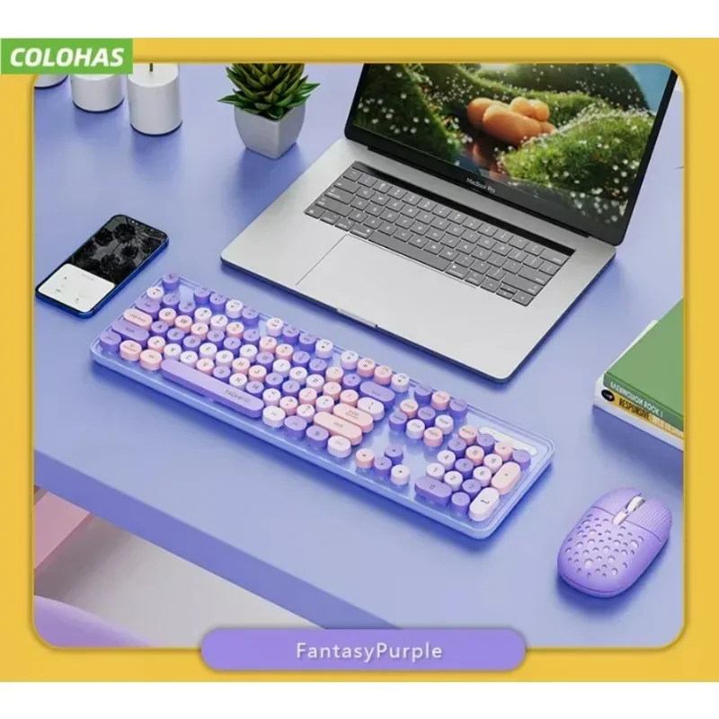 New Vintage Punk Gaming Keyboard 2.4G Wireless USB Gaming Keyboard and Mouse Set Ergonomic Cute Keyboard gamer accessories