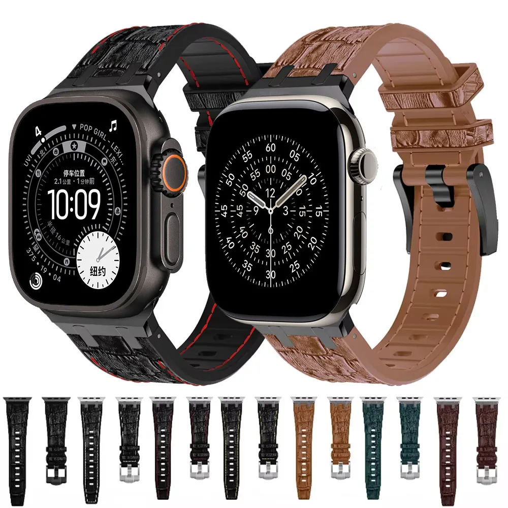 애플 워치 울트라 3 49mm 46mm 42mm 45mm 41mm용 악어 가죽 스트랩, iWatch 시리즈 11 10 9 8 7 6 5 4 SE 44mm 40mm용 시계줄