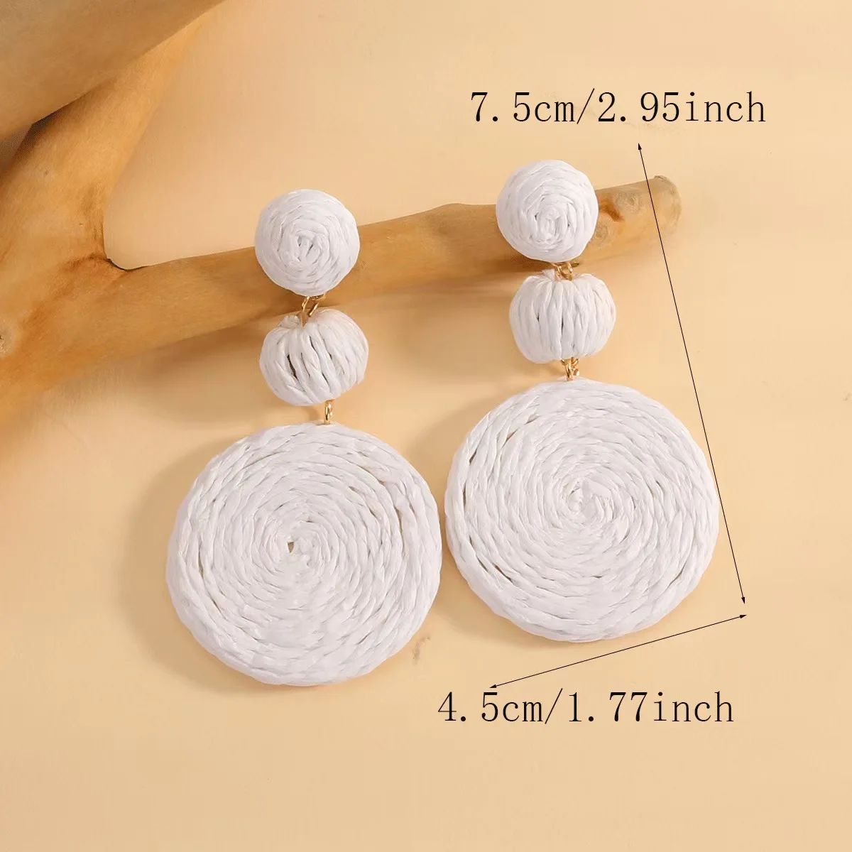 Bohemian-style handmade raffia earrings with Klein blue bead accents—perfect for women’s everyday wear and vacations