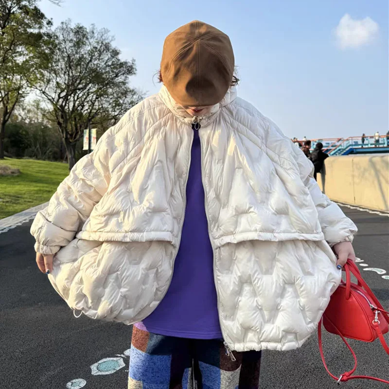 Winter Solid Lightweight Loose Hooded Down Jacket Women White Duck Down Jacket Overcoat Female Casual Zipper Warm Parka Outwears
