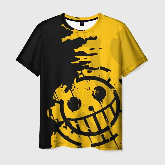 2024 Bicolor Smiley Face Graphic Tee - Men’s Casual Street Fashion Trendy Half Black Half Yellow T-Shirt with Smiley Face Print