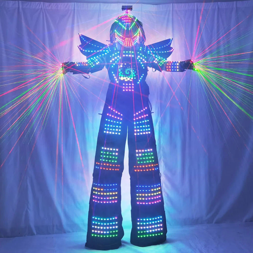 Full Color Pixel LED Robot Costume with Gloves Digital Screen DIY Text Image Logo Stills Walker Costume Clothes