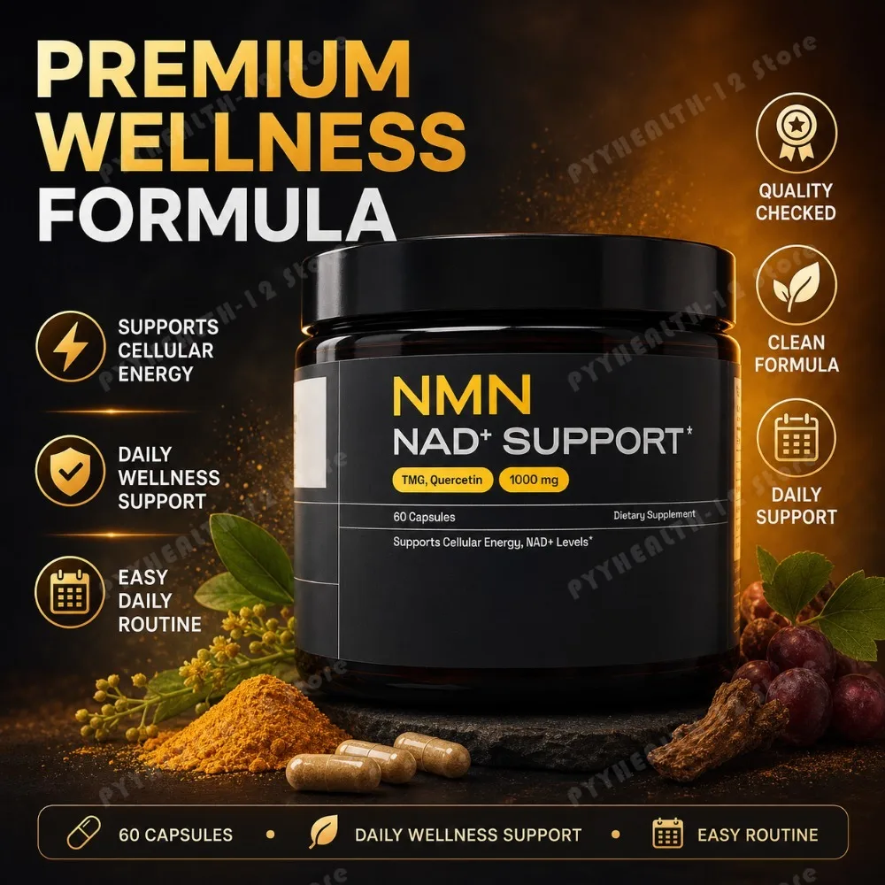 NMN NAD+ Support Capsules 1000mg with TMG Quercetin Resveratrol, Daily Wellness Supplement, Cellular Energy Support, 60 Count