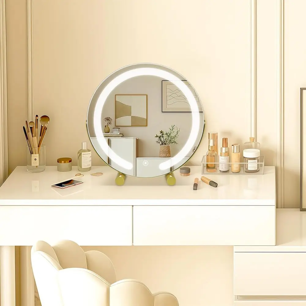 مرآة زينة LED عالية الدقة 12 مع إضاءة ذكية تعمل باللمس بثلاثة ألوان، قابلة للتعتيم، 360 درجة ° دوران للمكياج وغرفة النوم (ذهبي) #2