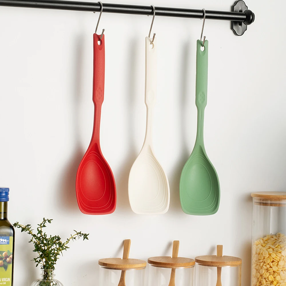 Silicone Spoon Multi-use Hold Comfortable Non-slip Round Handle Large Cooking Utensils Mixing Spoon Silicone Tableware Scoop