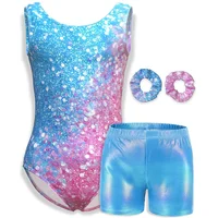 Camisola sin mangas para niñas, leotardos de baile de Ballet para niñas, trajes de baile gimnástico con pantalones cortos a juego, diademas, 4 piezas