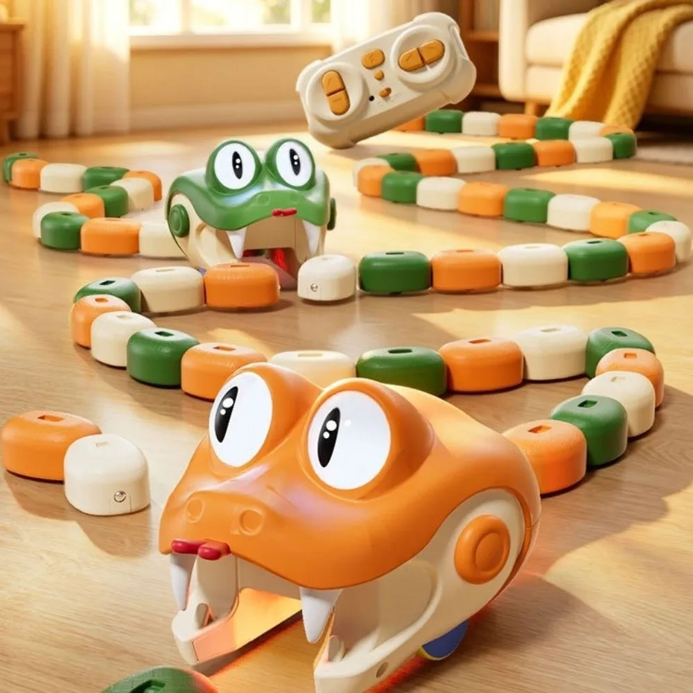 Light Up Eyes Remote Control Snake Eyes Rotate Remote Controlled Magnetic Eating Snake Two Speed Modes Magnetic Food Collecting