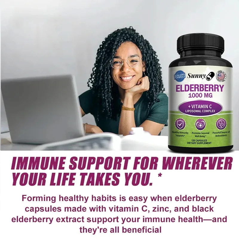 Black Elderberry With Vitamin C And Zinc Supplement - Supports Seasonal , Antioxidants And Normal Energy Levels