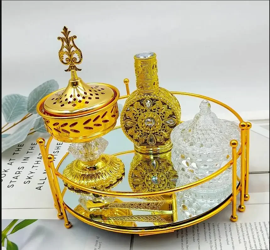 4Pcs Incense Set Arabic Luxury Gold Muslim Censers Sticks Hold for Home Wedding Ramadan Decoration Aromatherapy Stove