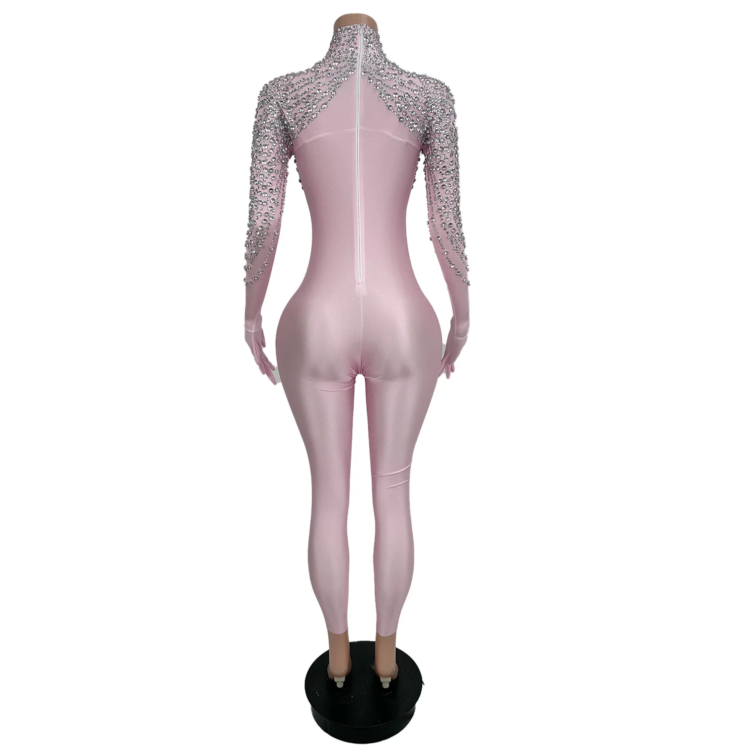 

Sparkly Crystals Spandex Elastic Jumpsuit Gloves Sexy Women Halloween Party Outfit Club Stage Show Wear Tight Jumpsuit Pijian
