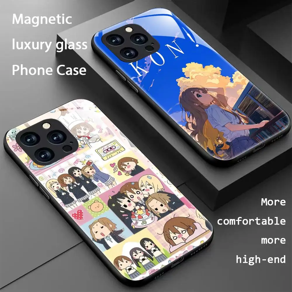 Coque de téléphone magnétique en verre populaire Anime K-On Girls Band pour iPhone 17 16 15 14 13 12 11 X XR XS 8 Plus Mini Pro Max