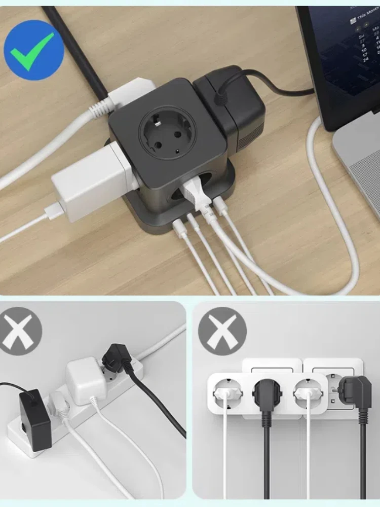 European tower desktop power strip with 5 AC outlets and 2 USB-A 2 USB-C port power adapter 1.8m extension cable for home use image 5