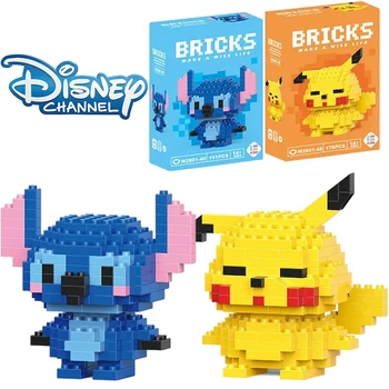 Disney LiLo Stitch Toys Building Blocks Pokemon Pikachu lega Anime Cartoon Character Model Building Blocks Toy for children Gift
